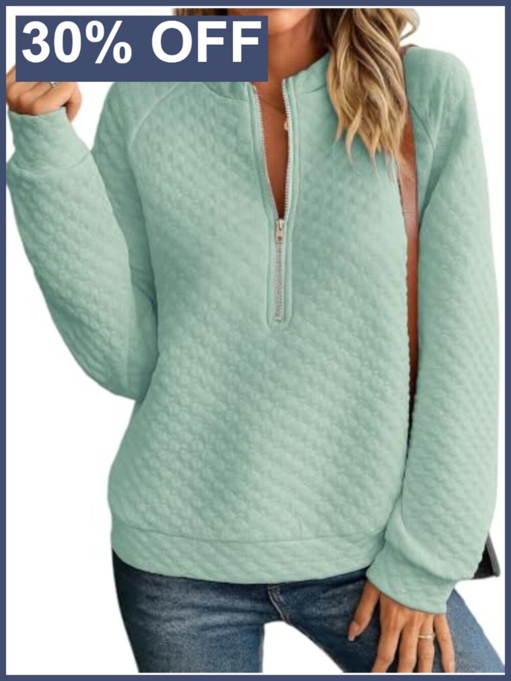 Women's Half-Zip Quilted Crew Neck Long Sleeve Pullover Sweatshirt